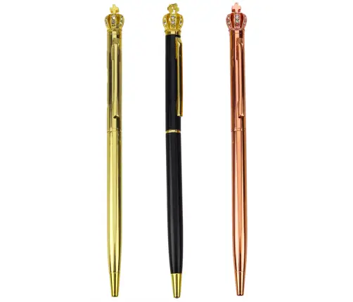 Metal Ballpoint Pen Automatic Crown Blue Ink 1.0mm