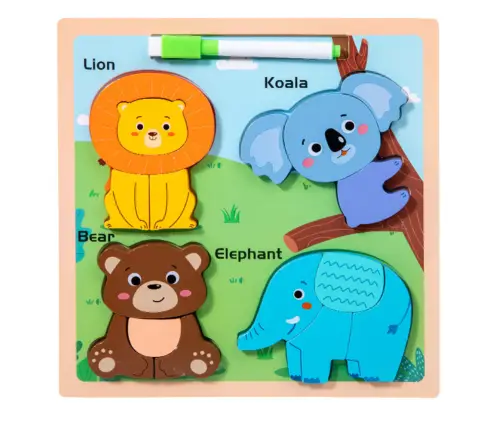 Puzzle Board 2in1 Wooden Educational Wild Animals Marker