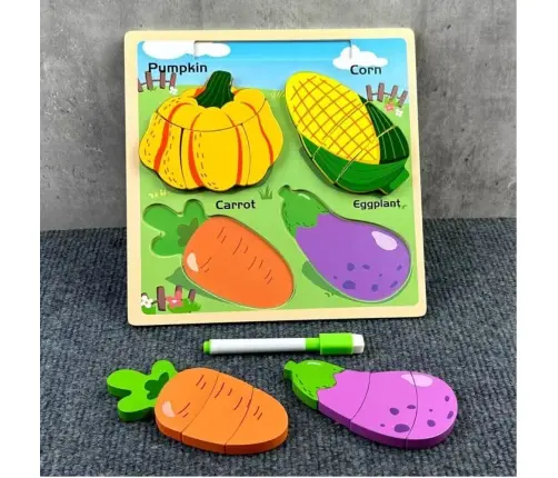 Puzzle Board 2in1 Wooden Educational Vegetables Marker