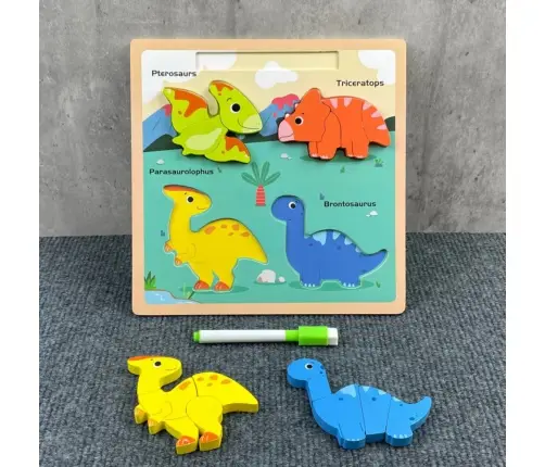 Puzzle Board 2in1 Wooden Educational Dinosaurs Marker