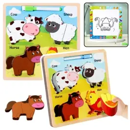 Puzzle Board 2in1 Wooden Educational Pets Marker Puzzle Board 2in1 Wooden Educational Pets Marker