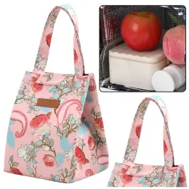 Thermal Insulating Breakfast Lunch Bag Pink Flowers 25cm