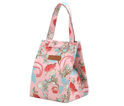 Thermal Insulating Breakfast Lunch Bag Pink Flowers 25cm