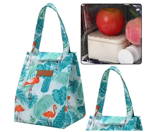 Thermal Insulating Breakfast Bag Lunch Bag Leaves Flamingos 25cm