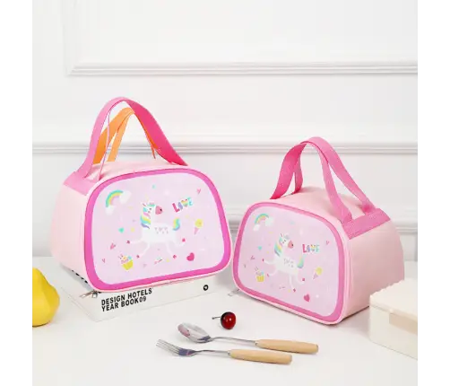 Thermoisolierende Frühstücks-Lunchtasche, rosa Einhorn, 23 cm