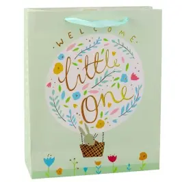 Birth Gift Bag Bunny Flowers Green 32 x 26 x 12 cm