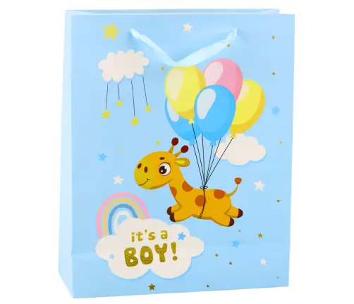 It's A Boy Giraffe Gift Bag Blue 32 x 26 x 10 cm