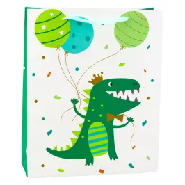 Dinosaurier Geschenktüte mit Luftballons Weiß Grün 32 x 26 x 10cm