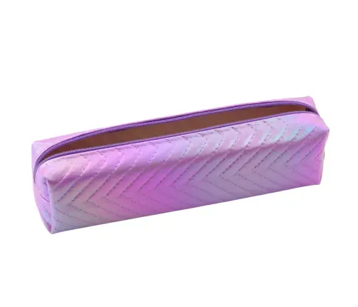 School Pencil Case Organizer Holographic Herringbone Purple 21x6cm