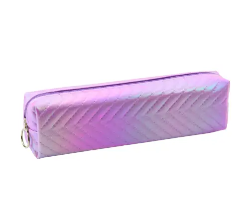 School Pencil Case Organizer Holographic Herringbone Purple 21x6cm