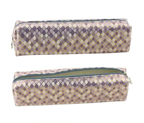 School Pencil Case Scales Gray Shiny Gold Elements