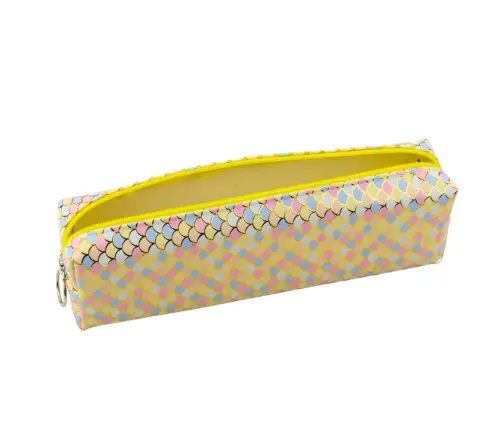 School Pencil Case Organizer Mermaid Scales Pattern Large Yellow Zipper 21x6cm