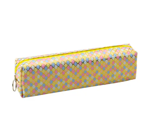School Pencil Case Organizer Mermaid Scales Pattern Large Yellow Zipper 21x6cm