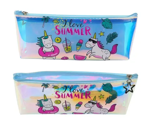 Girl's School Holographic Pencil Case Summer Unicorns