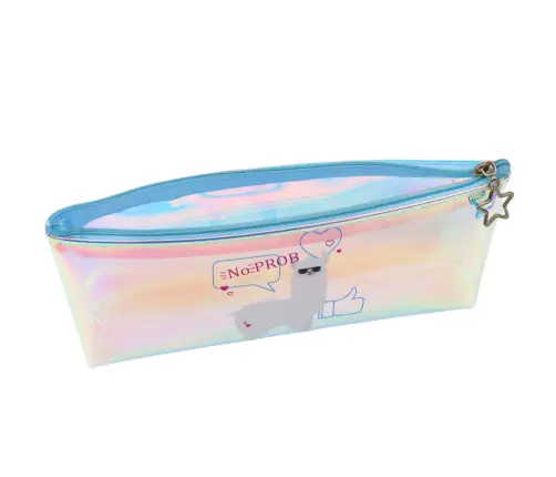Children's School Pencil Case Holographic With Lama Blue 21x6cm