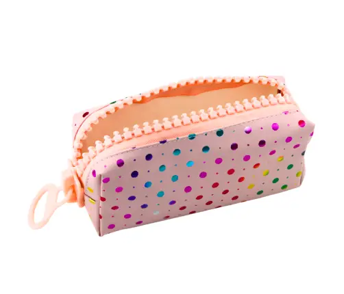 School Pencil Case Organizer Colorful Dots Large Zipper Pink 21x8cm