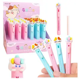 Eraser Pen Extendable With Cat Figure Blue Pink