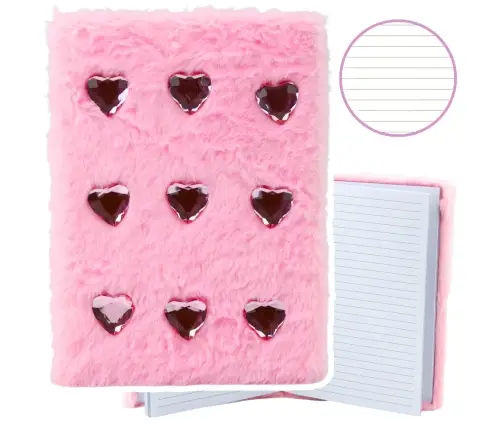 Plush Notebook Notebook Lined Crystal Hearts Pink A5 80 Sheets
