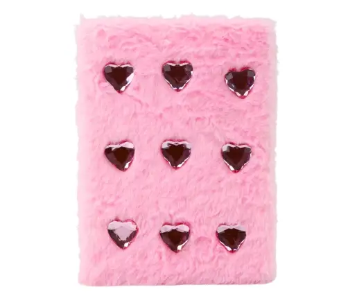 Plush Notebook Notebook Lined Crystal Hearts Pink A5 80 Sheets