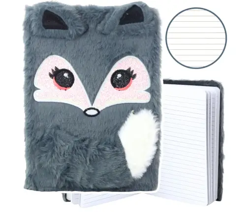 Plush Notebook Notebook Lined Gray Fox A5 80 Sheets