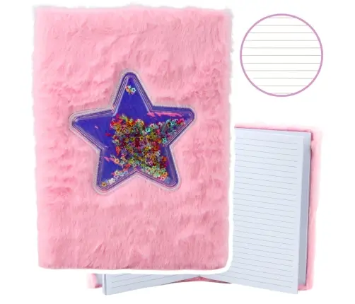 Plush Notebook Notebook Lined Star with Confetti Pink A5 80 Sheets