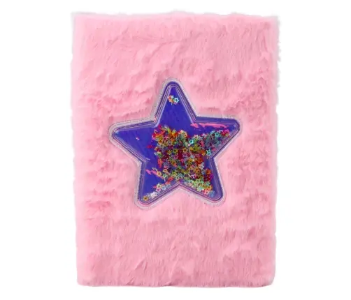Plush Notebook Notebook Lined Star with Confetti Pink A5 80 Sheets