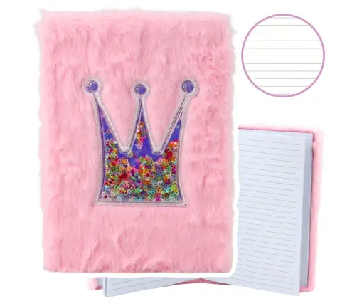 Plush Notebook Notebook Lined Crown with Confetti Pink A5 80 Sheets