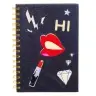 Notebook Lined Notebook Patches Lips Lipstick Glitter Black A5 80 Sheets