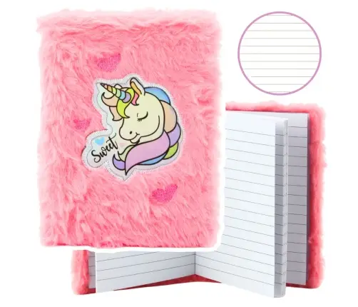 Plush Notebook Lined Unicorn Pink A6 80 Sheets