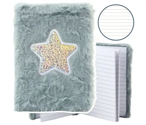 Plush Notebook Lined Shiny Star Gray A6 80 Sheets