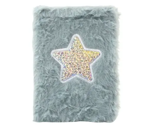 Plush Notebook Lined Shiny Star Gray A6 80 Sheets