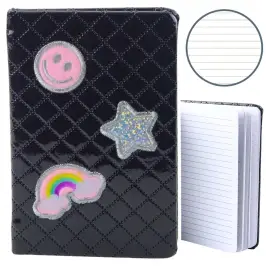 Lined Notebook Glitter Patches Black B6 80 Sheets