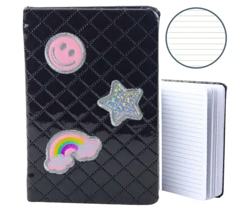 Lined Notebook Glitter Patches Black B6 80 Sheets