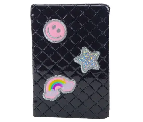 Lined Notebook Glitter Patches Black B6 80 Sheets