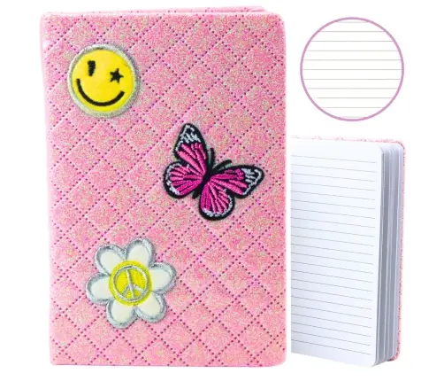 Notatnik W Line Brokatowy Naszywki Różowy B6 80 Kartek