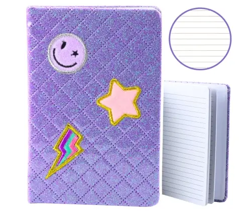 Lined Notebook Glitter Patches Purple B6 80 Sheets