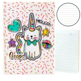 Notebook Notebook Lined Cat Unicorn Pink Patterns White A5 60 Sheets