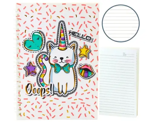 Notebook Notebook Lined Cat Unicorn Pink Patterns White A5 60 Sheets