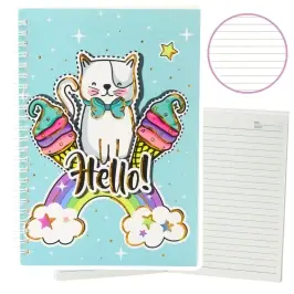 Notebook Notebook Lined Cat Unicorn Ice Cream Rainbow Turquoise A5 60 Sheets