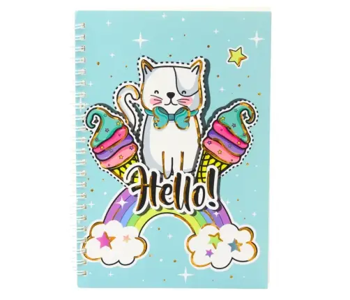 Notebook Notebook Lined Cat Unicorn Ice Cream Rainbow Turquoise A5 60 Sheets