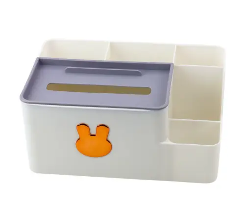 Desk Organizer with Tissue Box Gold Rabbit White