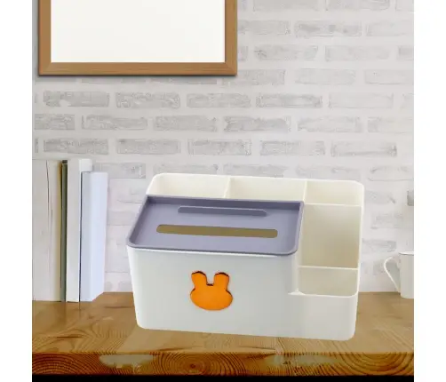 Desk Organizer with Tissue Box Gold Rabbit White