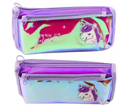 Holographic Purple Unicorn School Pencil Case 21.5x9 cm