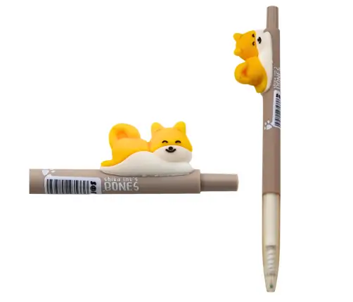 Ballpoint Pen With Yellow Shiba Dog Figure Blue Ink 0.5mm