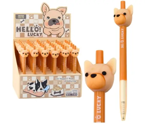 Gel Pen With Pug Dog Blue Beige Ink 0.5mm