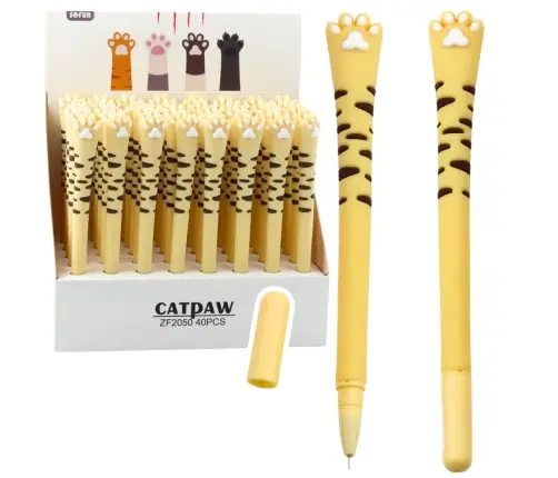 Cat Paw Gel Pen Blue Ink Cap Stripes Yellow 16.5cm