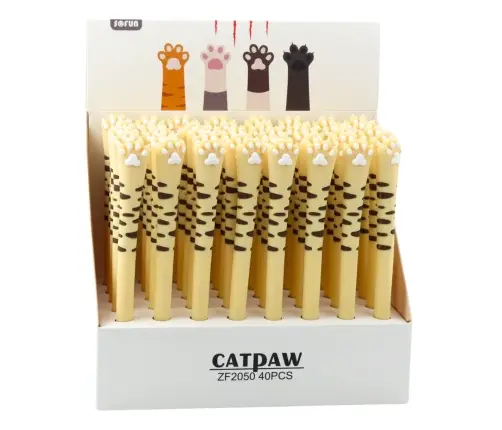 Cat Paw Gel Pen Blue Ink Cap Stripes Yellow 16.5cm