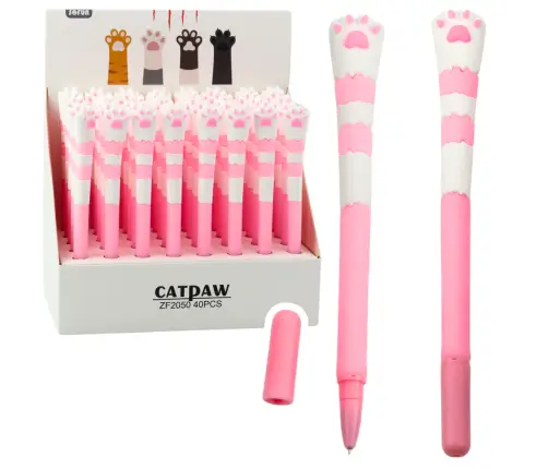 Cat Paw Gel Pen Blue Ink Pink Cap 16.5cm