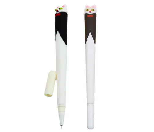 Cat with Bow Gel Pen Blue Ink Cap Black and White 16.5cm