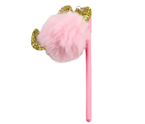 Gel Pen with Pink Pompom Cap and Blue Ink 17cm 0.5mm